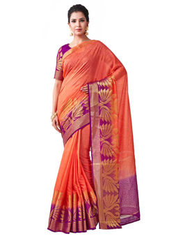 Mimosa - Linen Orange Saree With Blouse Piece