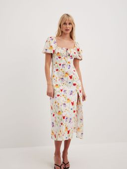 NA-KD - Standing Poppy Flower Print Cups Detail Cotton Midi Dress
