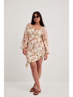 NA-KD - Black Print Conjuring Chiffon Drawstring Mini Dress