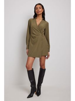 NA-KD - Army Green Overlap Button Detail Mini Dress