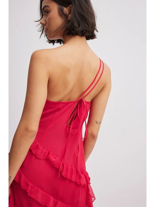 Buy NA-KD Magenta Ruffle Chiffon Midi Dress Online