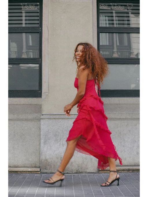 knee length dresses for ladies Cuff Sleeve Tiered Midi Dresses