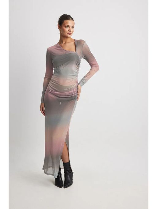 na kd mesh dress Draped Maxi Mesh Dress Pink