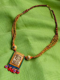 ExclusiveLane - Bohemian Brass Necklace Handmade in Dhokra Art (Brass, Wood, Matinee)