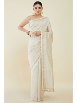 Soch - Women Cream Silk Embellished-Sequined Saree with Unstitched Blouse