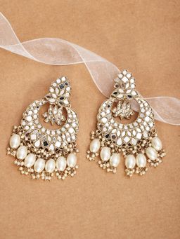 Designbox - Mirror Work Silver-Gold Chandbali Earrings with Pearls