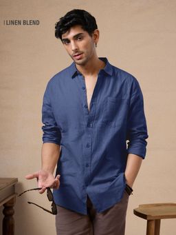 The Souled Store - Cotton Linen Indigo Blue Men Cotton Linen Shirt