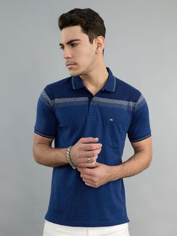 Monte Carlo - Navy Blue Stripes Half Sleeves Polo T-Shirt