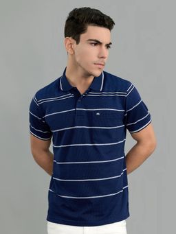Monte Carlo - Navy Blue Stripes Half Sleeves Polo T-Shirt