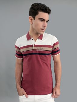 Monte Carlo - Burgundy Stripes Half Sleeves Polo T-Shirt