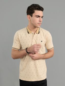 Monte Carlo - Beige Geometric Half Sleeves Polo T-Shirt