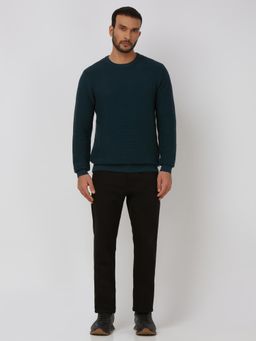 Mufti - Teal Textured Full Sleeves Sweater