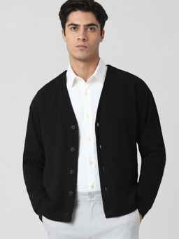 Mufti - Black Textured Full Sleeves Sweater