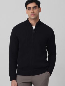 Mufti - Black Textured Full Sleeves Sweater