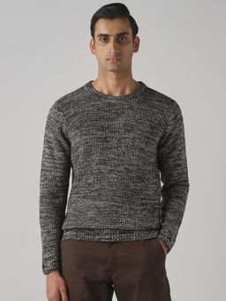 Mufti - Brown Textured Full Sleeves Sweater
