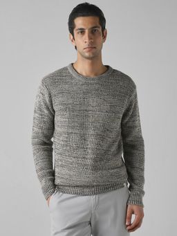 Mufti - Grey Textured Full Sleeves Sweater