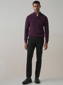 Mufti - Purple Textured Full Sleeves Sweater