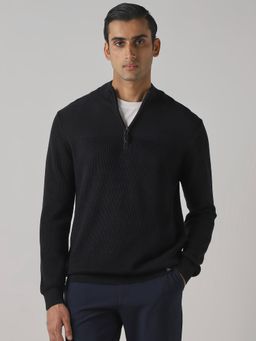 Mufti - Navy Blue Textured Full Sleeves Sweater