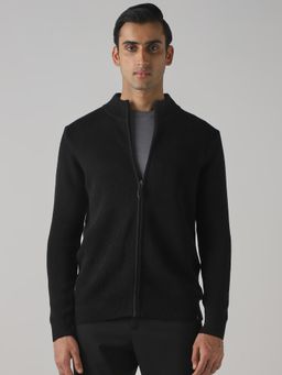 Mufti - Black Textured Full Sleeves Sweater