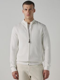 Mufti - White Textured Full Sleeves Sweater