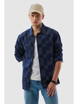 Snitch - Men Navy Blue Self Design Casual Shirt