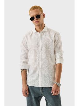 Snitch - Men White Textured Casual Shirt