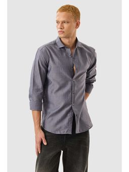 Snitch - Men Grey Self Design Casual Shirt