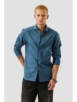 Snitch - Men Blue Self Design Casual Shirt