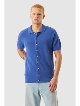 Snitch - Men Blue Textured Casual Shirt