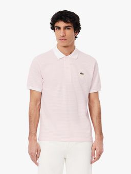 Lacoste - Classic Fit L.12.12 Striped Petit Pique Polo T-Shirt- Pink