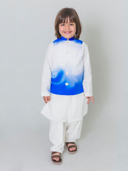 TIBER TABER - Boys Bundi Kurta Marble - Blue (Set of 3)