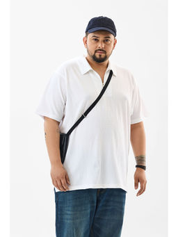 Snitch - White Solid Half Sleeves Regular Casual Plus Size Polo T-shirt for Men