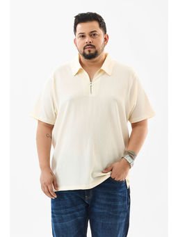 Snitch - Cream Solid Half Sleeves Regular Casual Plus Size Polo T-shirt for Men