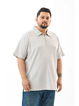 Snitch - Light Grey Solid Half Sleeves Regular Casual Plus Size Polo T-shirt for Men