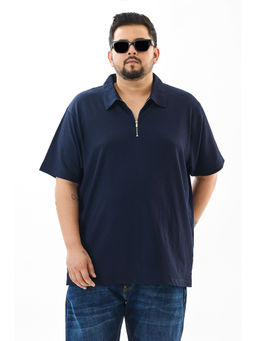 Snitch - Navy Solid Half Sleeves Regular Casual Plus Size Polo T-shirt for Men