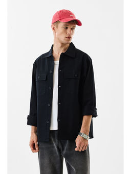 Snitch - Black Solid Full Sleeves Relaxed Casual Overshirt for Men