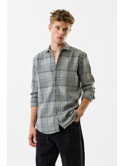 Snitch - Light Grey Checkered Full Sleeves Slim Casual Shirt for Men