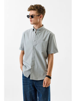 Snitch - Light Grey Solid Half Sleeves Slim Casual Shirt for Men