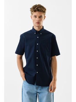 Snitch - Navy Solid Half Sleeves Slim Casual Shirt for Men