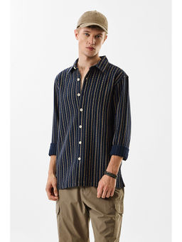 Snitch - Navy Striped Full Sleeves Regular Casual Shirt for Men