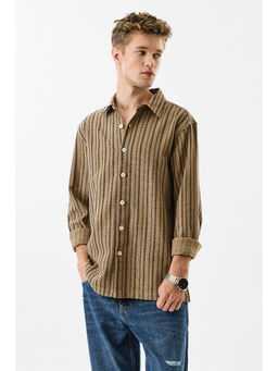 Snitch - Brown Striped Full Sleeves Regular Casual Shirt for Men