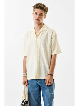 Snitch - Yellow Self Design Half Sleeves Oversized Casual Shirt for Men