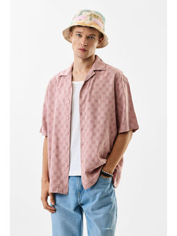 Snitch - Light Mauve Self Design Half Sleeves Oversized Casual Shirt for Men