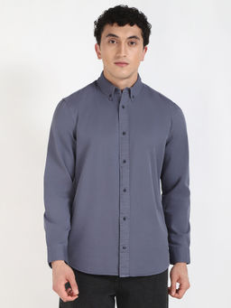 Calvin Klein - Solid Regular-Fit Twill Woven Shirt - Blue