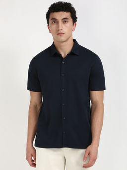 Calvin Klein - Solid Regular-Fit Cotton Shirt - Navy Blue