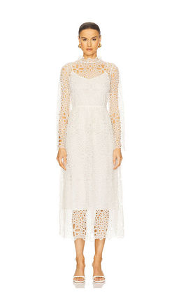 SEA - Lumi Eyelet Peplum Long Sleeve Dress