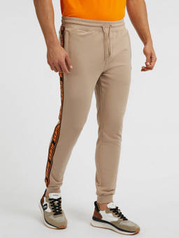 Guess - Beige Cotton Blend Solid Regular Fit Joggers