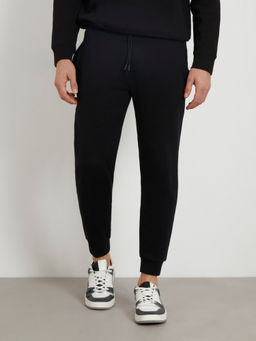 Guess - Black Cotton Blend Solid Regular Fit Joggers