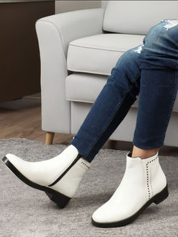 ELLE - White Solid Zip Party Wear Women's Casual Boots