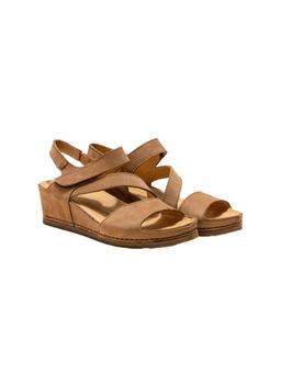 El Naturalista - Beige Embellished Leather Wedge Sandals